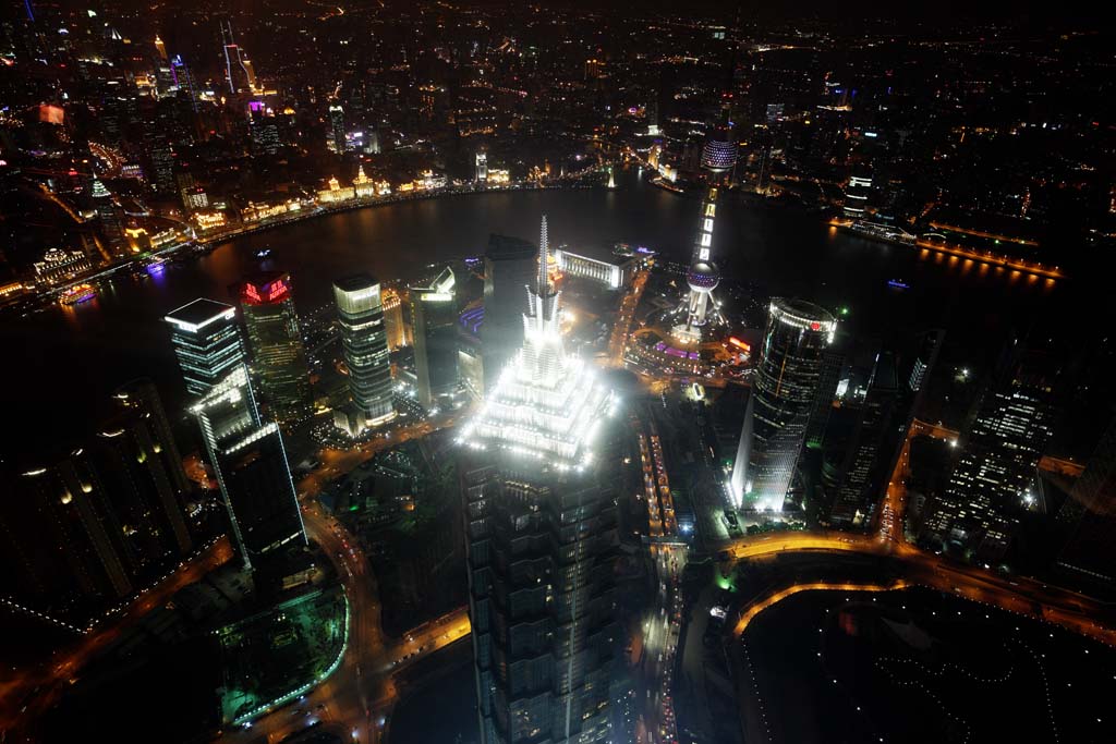 foto,tela,gratis,paisaje,fotografa,idea,Una vista de noche de Shangai, Shangai, World Financial Center, Observatorio, Noche