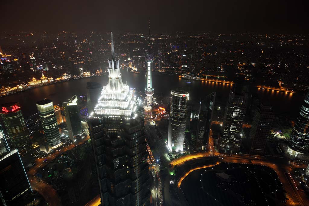 fotografia, material, livra, ajardine, imagine, proveja fotografia,Uma viso noturna de Shanghai, Shanghai, Centro financeiro mundial, observatrio, noite