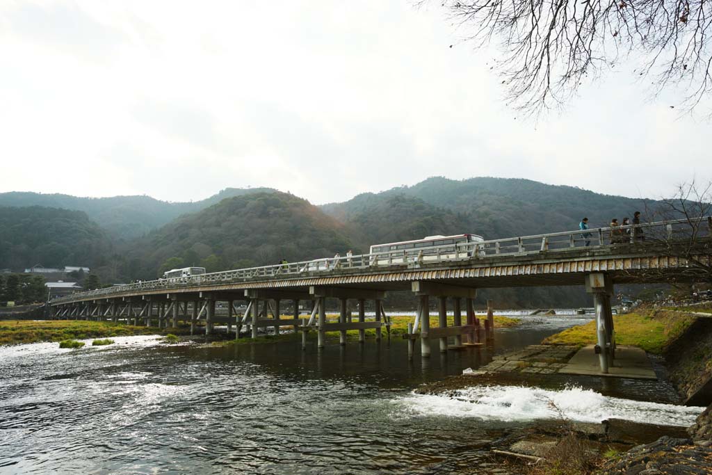 fotografia, materiale, libero il panorama, dipinga, fotografia di scorta,Togetsu-kyo fa un ponte su, Keisen, ponte, fiume, raggio che sostiene