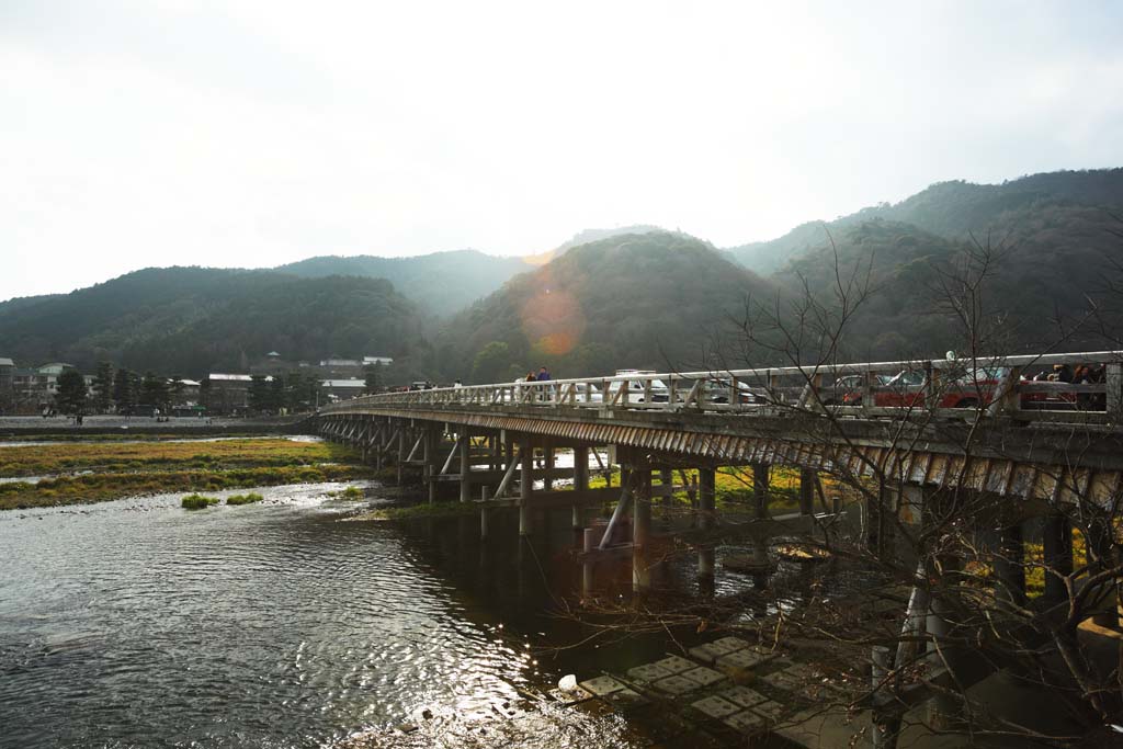 fotografia, materiale, libero il panorama, dipinga, fotografia di scorta,Togetsu-kyo fa un ponte su, Keisen, ponte, fiume, raggio che sostiene