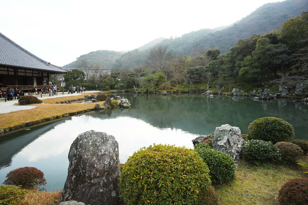 Foto, materieel, vrij, landschap, schilderstuk, bevoorraden foto,Tenryu-ji tuinieren, Chaitya, Waterplas, Wereld heritage, Sagano