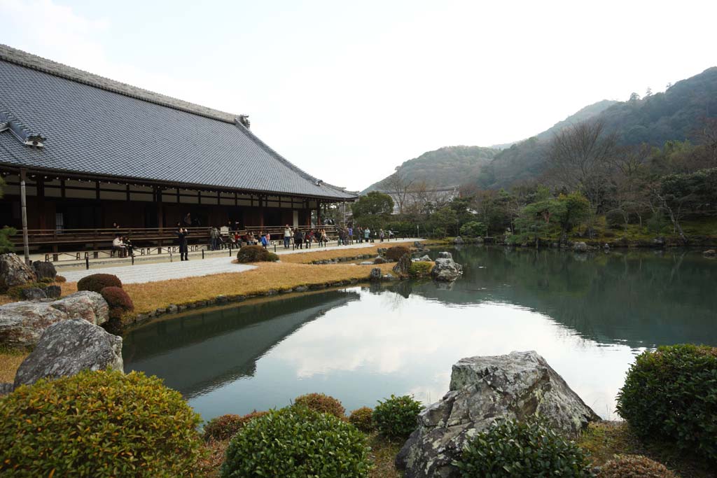 Foto, materiell, befreit, Landschaft, Bild, hat Foto auf Lager,Tenryu-ji-Garten, Chaitya, Teich, Welterbe, Sagano