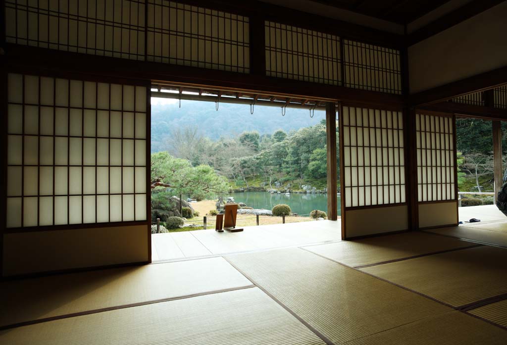 photo, la matire, libre, amnage, dcrivez, photo de la rserve,Tenryu-ji Ogata longueur, Chaitya, les tatami nattent, patrimoine de l'humanit, Sagano