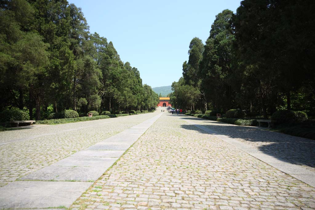 foto,tela,gratis,paisaje,fotografa,idea,Ming Xiaoling mausoleo, Tumba, Puente de piedra, Un enfoque para un santuario, Pavimento de piedra