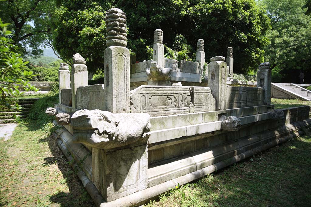 Foto, materiell, befreit, Landschaft, Bild, hat Foto auf Lager,Ming Xiaoling-Mausoleum Toru Stiftung Stein, Morgen frh, steinigen Sie Pfeiler, Der erste Kaiser, Welterbe