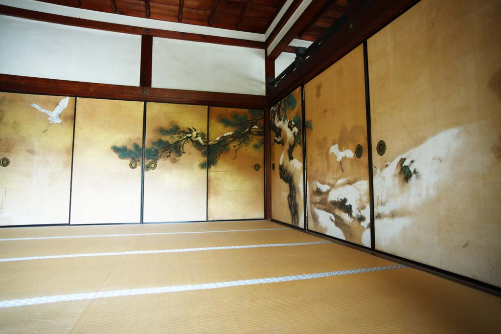 photo,material,free,landscape,picture,stock photo,Creative Commons,Ninna-ji Temple fusuma picture, Fukui fine weather sail, Japanese-style room, Japanese traditional painting, heron