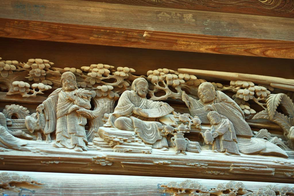 Foto, materieel, vrij, landschap, schilderstuk, bevoorraden foto,Shibamata Taishaku-tien Tempel beeldhouwkunst, Een anekdote, Beeldhouwkunst, Zaadkorrel houten, Boeddhisme