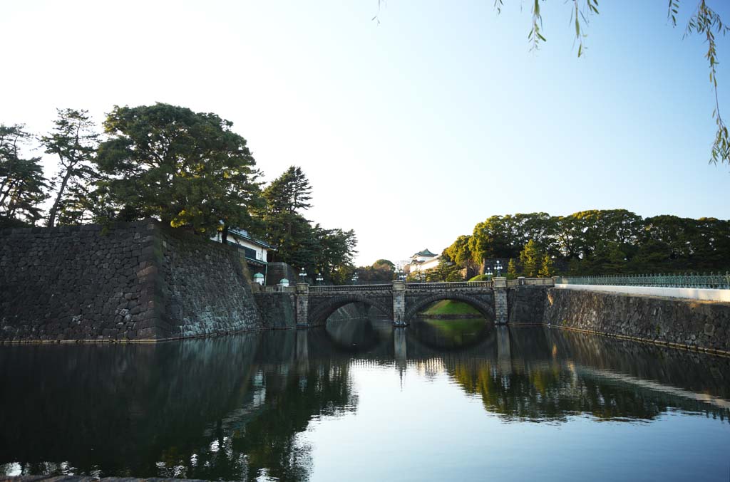 photo, la matire, libre, amnage, dcrivez, photo de la rserve,Palais imprial pont Niju-bashi, foss, palais, L'empereur, Edo-jo Chteau