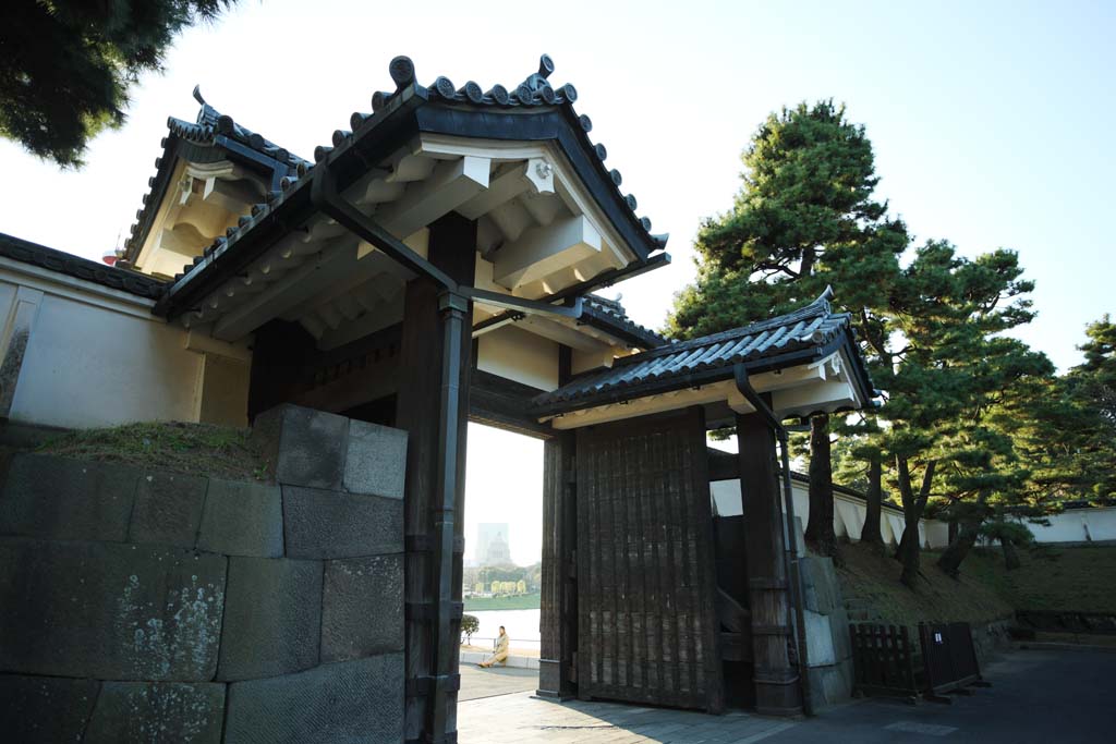Foto, materiell, befreit, Landschaft, Bild, hat Foto auf Lager,Kaiserlicher Palast Sakurada-mon Tor, Ishigaki, Palast, Das Korai-Tor, Edo-jo Burg