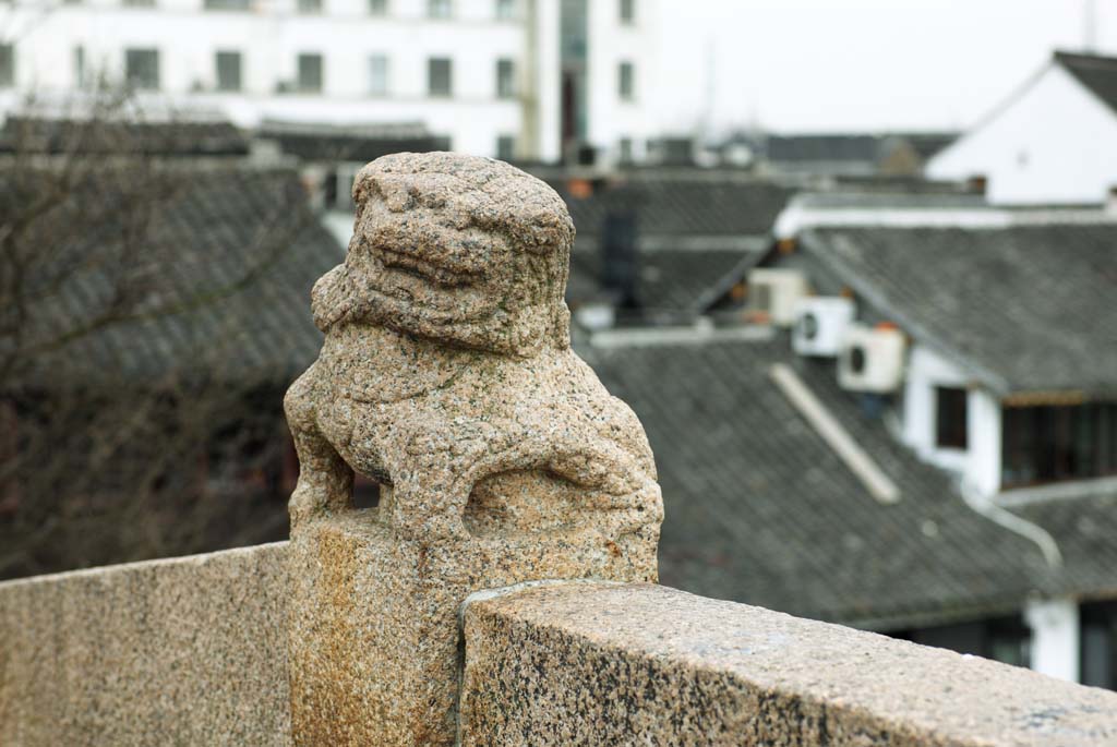 Foto, materiell, befreit, Landschaft, Bild, hat Foto auf Lager,Zhujiajiao-Paar von Steinhterhunden, steinigen Sie Statue, Lwe, Zehn Person zinnoberroten Eck sieht an, gesunder Zone leitende-Regenbogen