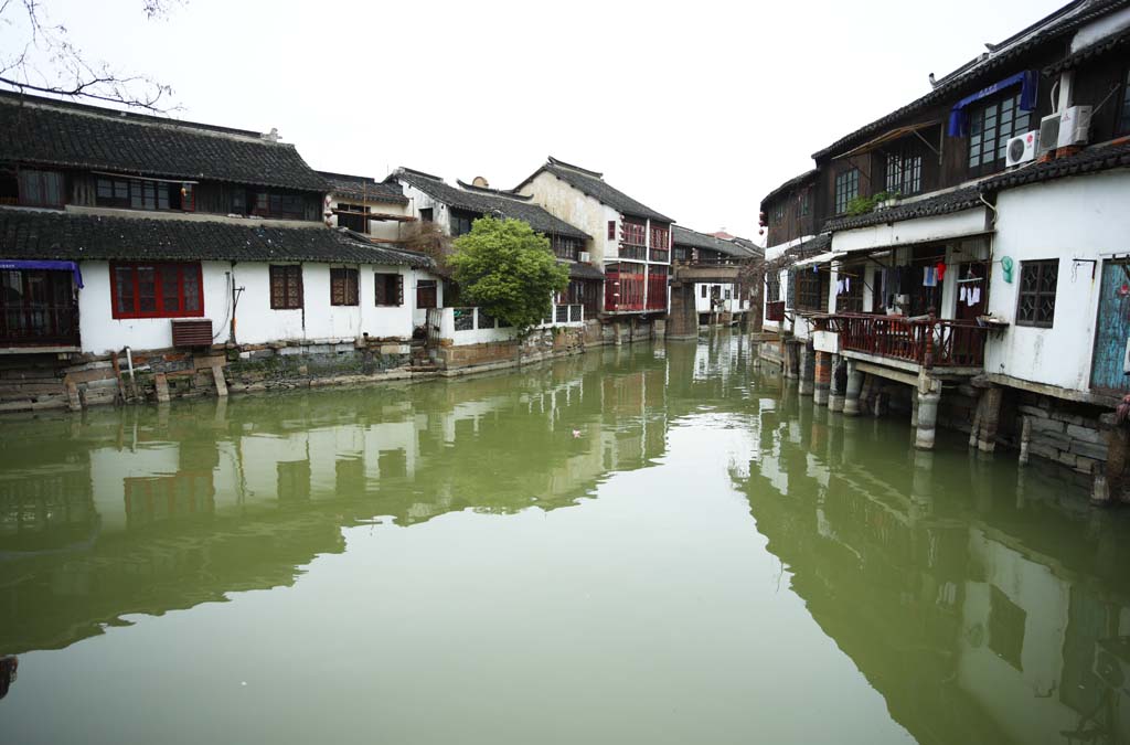 Foto, materiell, befreit, Landschaft, Bild, hat Foto auf Lager,Zhujiajiao-Kanal, Wasserstrae, Die Oberflche des Wassers, Ishigaki, weie Mauer