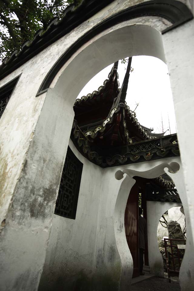 foto,tela,gratis,paisaje,fotografa,idea,La puerta de jardn de Yuyuan, Jardn de casa de santuario chino, , La puerta, Edificio chino