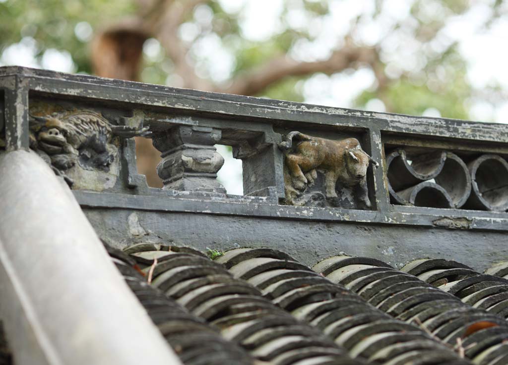 foto,tela,gratis,paisaje,fotografa,idea,Escultura de techo de jardn de Yuyuan, Jardn de casa de santuario chino, Vaca, Un animal, Edificio chino