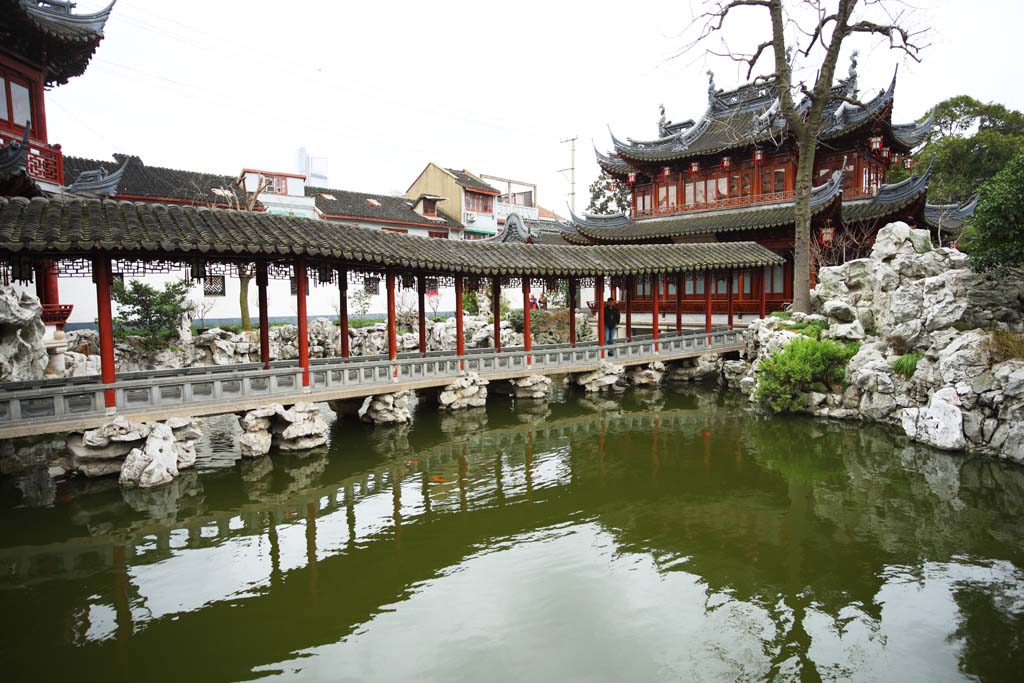 Foto, materieel, vrij, landschap, schilderstuk, bevoorraden foto,Yuyuan Tuinieren, Joss huis tuinieren, Bekapte passage koppelende gebouwen, Chinees etenswaar trant, Waterplas