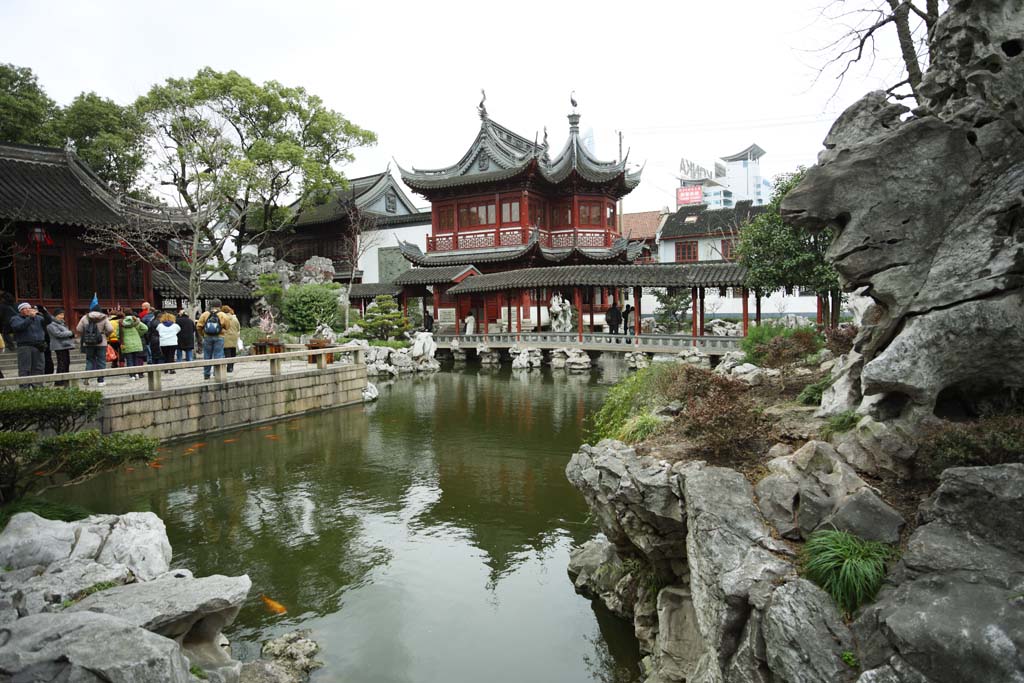 photo,material,free,landscape,picture,stock photo,Creative Commons,Yuyuan Garden, Joss house garden, roofed passage connecting buildings, Chinese food style, pond