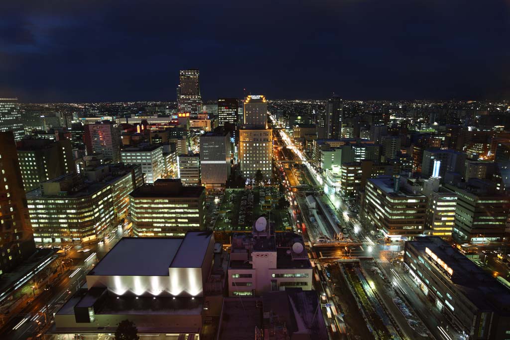 Foto, materiell, befreit, Landschaft, Bild, hat Foto auf Lager,Eine Nacht von Sicht von Sapporo, die Stadt, Festliche Beleuchtung, Licht, Ich bin schn