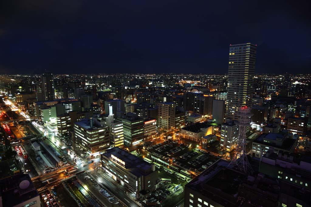 fotografia, material, livra, ajardine, imagine, proveja fotografia,Uma viso noturna de Sapporo, cidade, Iluminaes, luz, Eu estou bonito