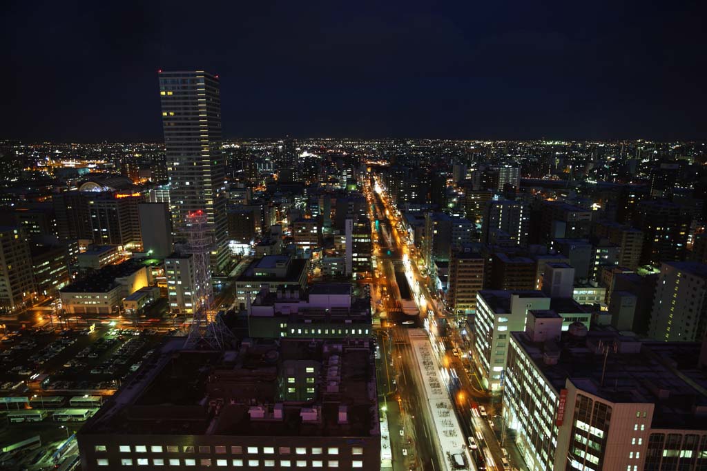 fotografia, materiale, libero il panorama, dipinga, fotografia di scorta,Una prospettiva serale di Sapporo, citt, Luminarie, luce, Io sono bello