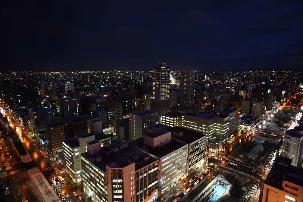 fotografia, material, livra, ajardine, imagine, proveja fotografia,Uma viso noturna de Sapporo, cidade, Iluminaes, luz, Eu estou bonito