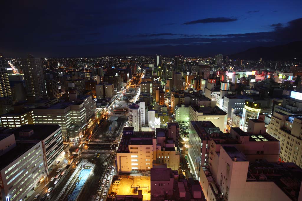 fotografia, materiale, libero il panorama, dipinga, fotografia di scorta,Una prospettiva serale di Sapporo, citt, Luminarie, luce, Io sono bello