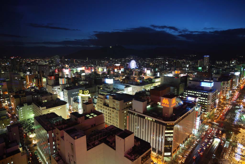 Foto, materiell, befreit, Landschaft, Bild, hat Foto auf Lager,Eine Nacht von Sicht von Sapporo, die Stadt, Festliche Beleuchtung, Licht, Ich bin schn