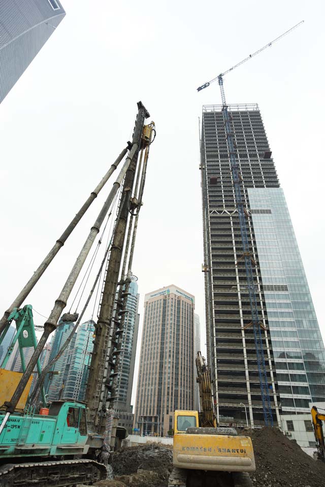 foto,tela,gratis,paisaje,fotografa,idea,Durante el desarrollo de Shangai, Mquina industrial pesada, El sitio de construccin, Desarrollo, Rascacielos