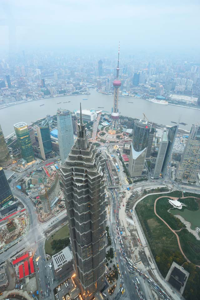 fotografia, materiale, libero il panorama, dipinga, fotografia di scorta,Sviluppo di Sciangai, Il centro dove mondo di Sciangai finanziario, Pudong area Nuova, Guardi treno di palla leggero ed est; una torre, grattacielo