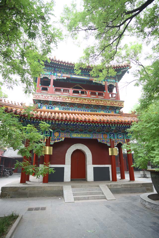 photo,material,free,landscape,picture,stock photo,Creative Commons,A Yonghe Temple drum tower, Rich coloring, I am painted in red, drum, Chaitya