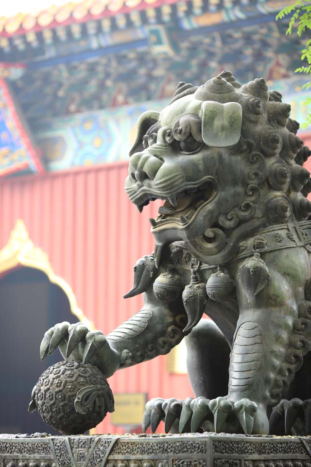 Foto, materiell, befreit, Landschaft, Bild, hat Foto auf Lager,Ein Yonghe Temple-Lwe, Paar von Steinhterhunden, Lwe, , Stozahn