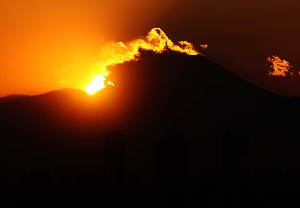 Foto, materiell, befreit, Landschaft, Bild, hat Foto auf Lager,Mt. Fuji der Zerstrung von Feuer, Das Setzen von Sonne, Mt. Fuji, Rot, Wolke