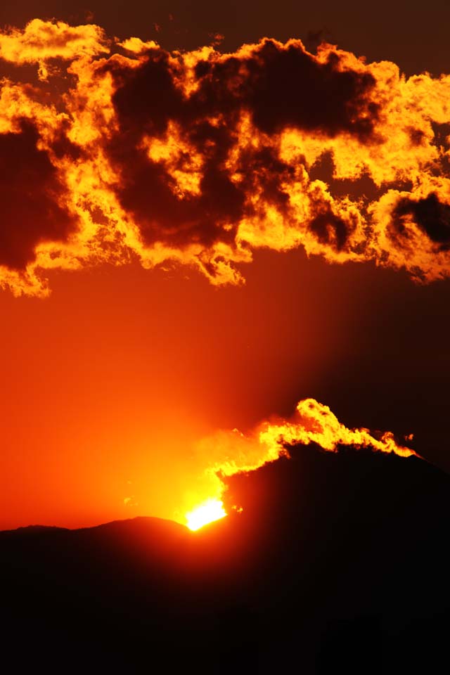 Foto, materieel, vrij, landschap, schilderstuk, bevoorraden foto,Mt. Fuji van de vernietiging door er te afvuren, Instelling zon, Mt. Fuji, Rood, Wolk