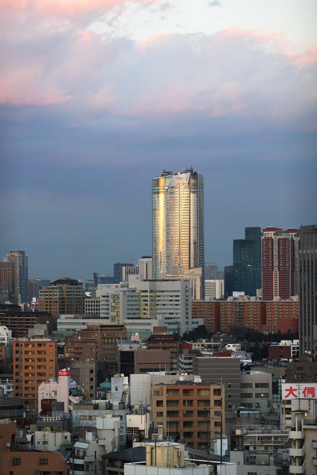 Foto, materiell, befreit, Landschaft, Bild, hat Foto auf Lager,Roppongi Hills der Dmmerung, Das Bauen von Gruppe, Sonnenuntergang, die Stadt, Roppongi