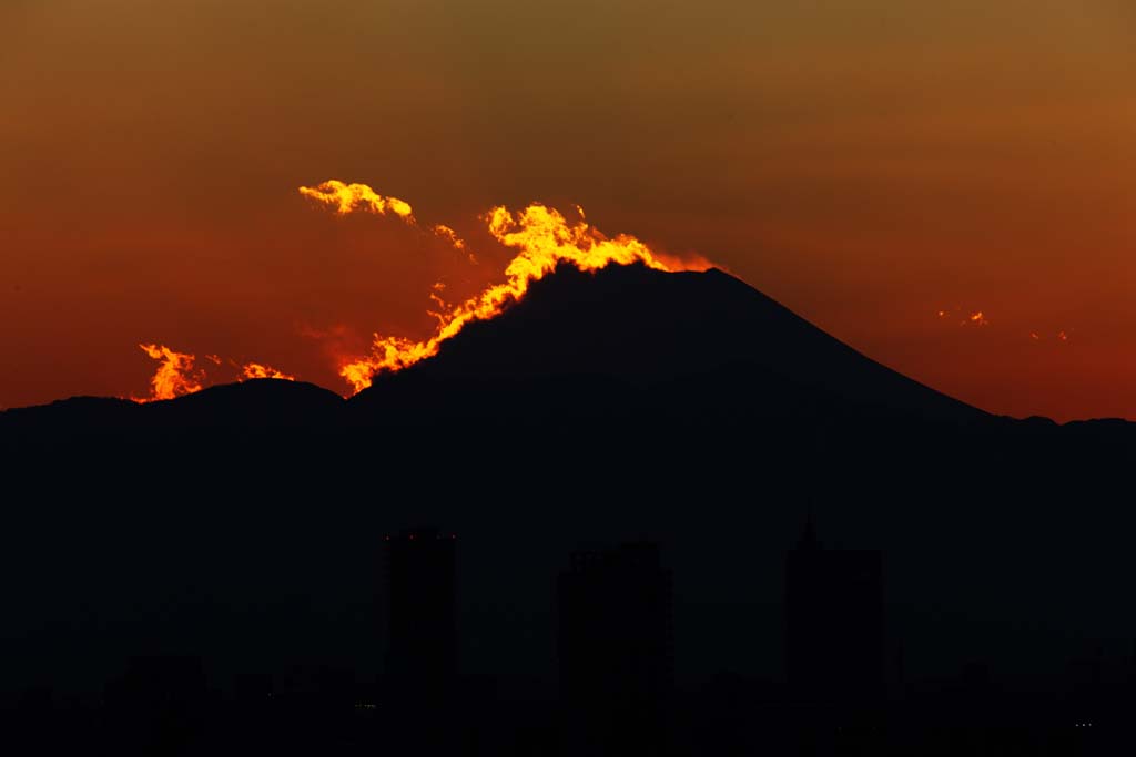 fotografia, materiale, libero il panorama, dipinga, fotografia di scorta,Mt. Fuji della distruzione da fuoco, Sole che mette, Mt. Fuji, Rosso, nube