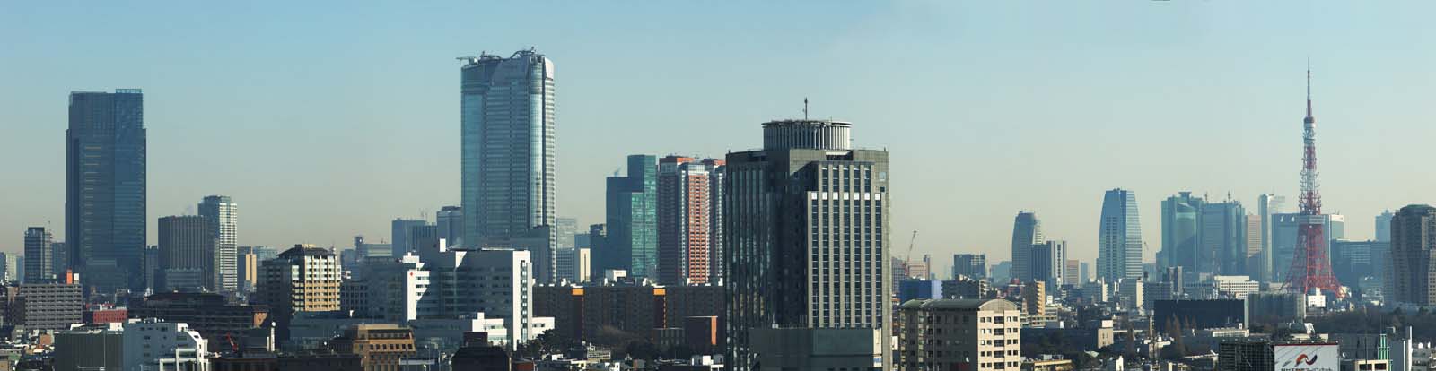 Foto, materiell, befreit, Landschaft, Bild, hat Foto auf Lager,Morgen von Tokyo, Das Bauen von Gruppe, blauer Himmel, Roppongi, Tokyo-Turm