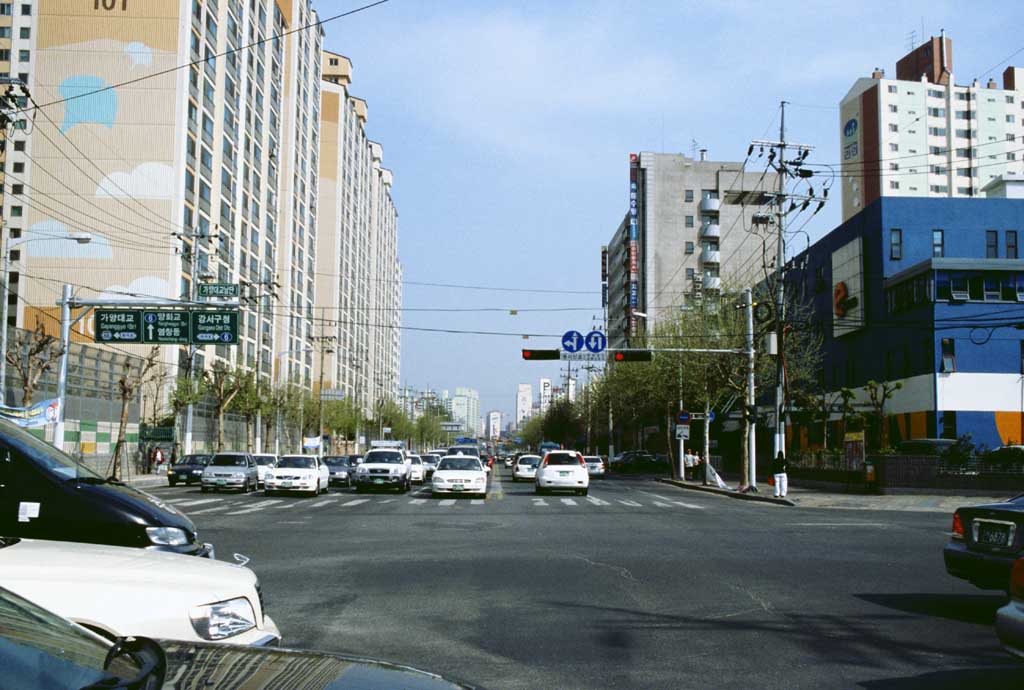 Foto, materiell, befreit, Landschaft, Bild, hat Foto auf Lager,Seoul-Strae, Auto, Wohnungsblock, , 