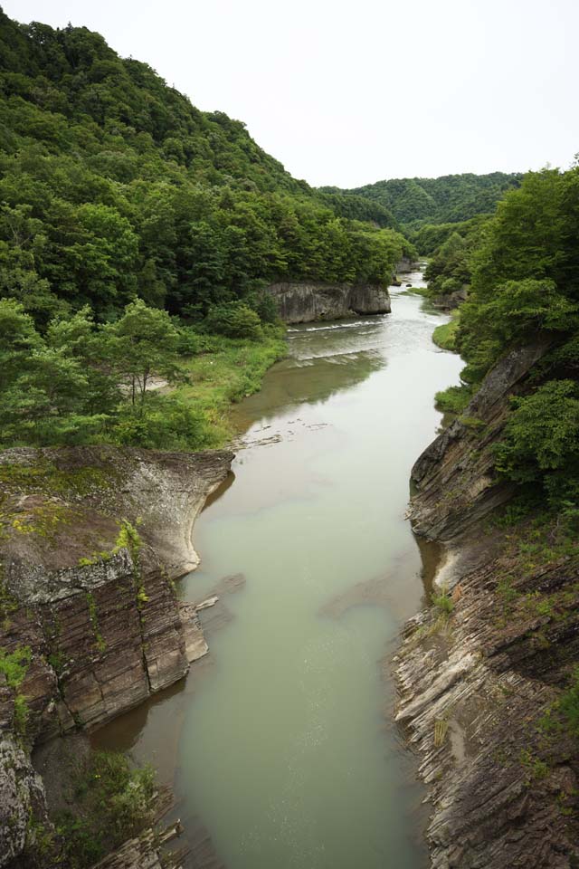 Foto, materiell, befreit, Landschaft, Bild, hat Foto auf Lager,Yubari-Fluss, Stein, jungfrulicher Wald, Schicht, Strmung