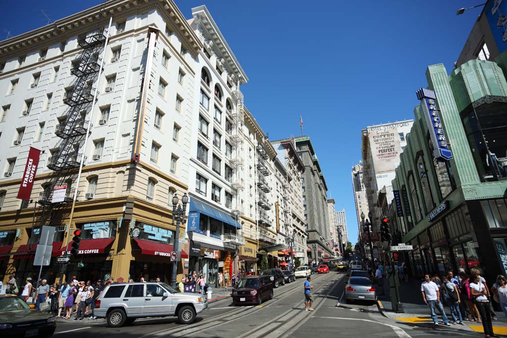 Foto, materiell, befreit, Landschaft, Bild, hat Foto auf Lager,San Francisco zufolge, Besichtigung, Drahtseilbahn, Gebude, Reihe von Husern an einer Stadtstrae