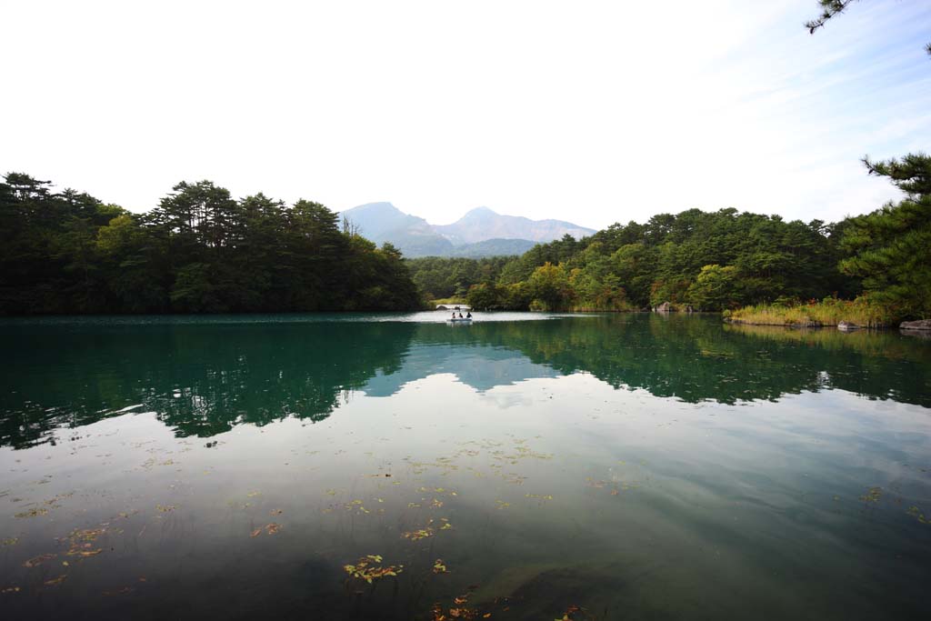 Foto, materiell, befreit, Landschaft, Bild, hat Foto auf Lager,See Bishamon, Wald, Teich, Azurblau blau, Mt. Bandai-san