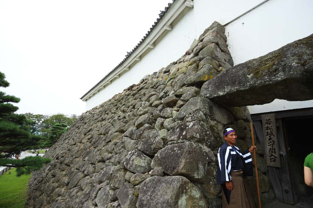 Foto, materieel, vrij, landschap, schilderstuk, bevoorraden foto,De jonge Matsushiro kasteel toren, Moat, Ishigaki, Kurokawa Kasteel, Ujisato Gamo