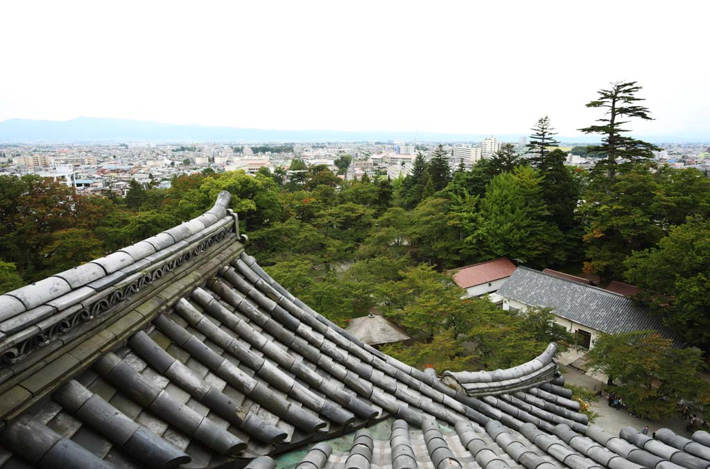 fotografia, materiale, libero il panorama, dipinga, fotografia di scorta,Aizu Wakamatsu, tegola, costruendo, citt, La torre di castello