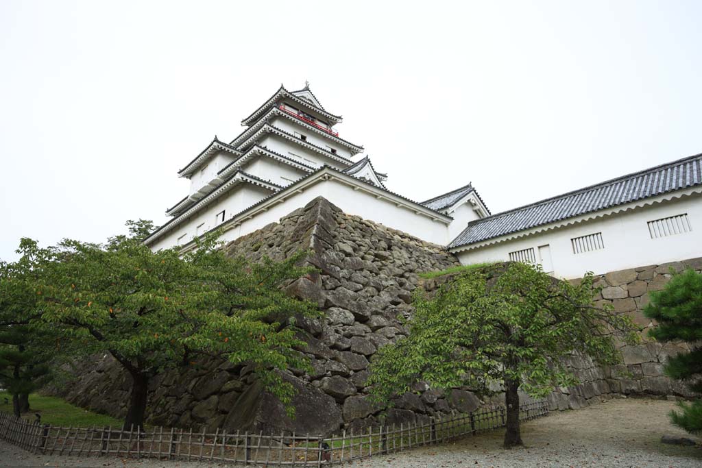 Foto, materiell, befreit, Landschaft, Bild, hat Foto auf Lager,Die junge Matsushiro-Burg Turm, Wassergraben, Ishigaki, Kurokawa-Burg, Ujisato Gamo