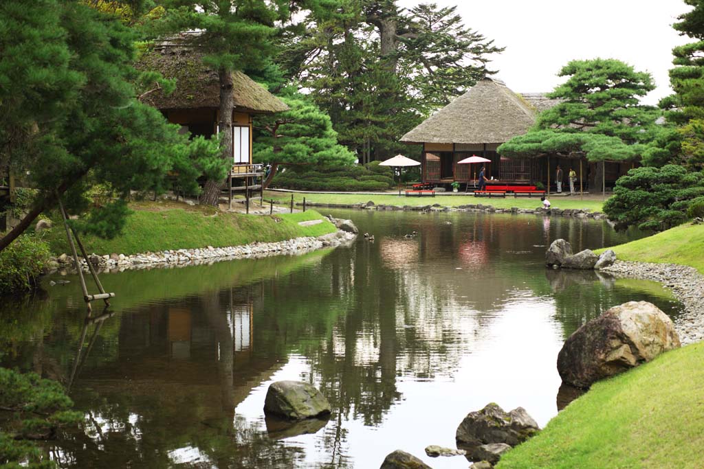 photo, la matire, libre, amnage, dcrivez, photo de la rserve,Oyaku-en Jardin qui pose le palais de baraque, additionnez le parapluie, Btiment du Japonais-style, pice de la th-crmonie, poste du reste