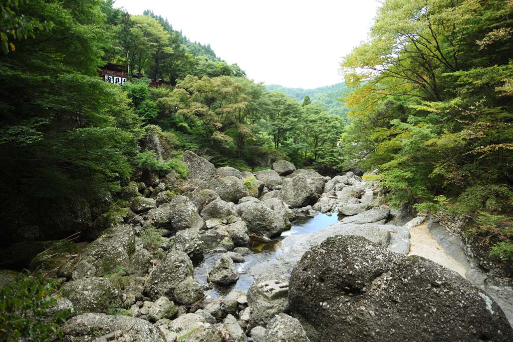 fotografia, materiale, libero il panorama, dipinga, fotografia di scorta,Il fiume della cascata di Fukuroda, pietra enorme, Takikawa, Fiume di Kuji, flusso