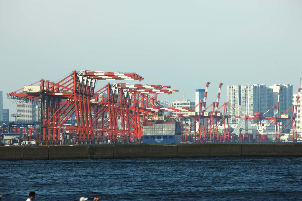 Foto, materiell, befreit, Landschaft, Bild, hat Foto auf Lager,Ein Behlterkran, Ladungsboot, Behlter, HYUNDAI, Kai