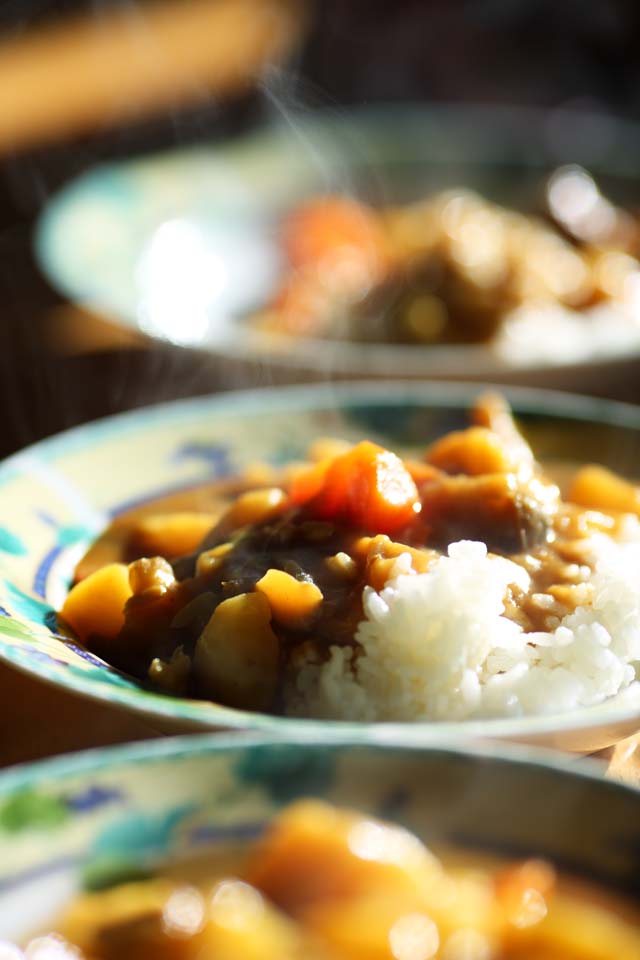 photo,material,free,landscape,picture,stock photo,Creative Commons,The steam of the curry, Curry and rice, dining table, potato, carrot