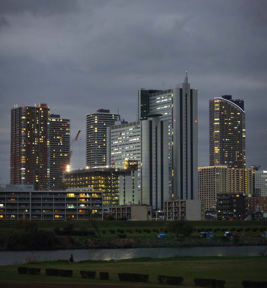 photo, la matire, libre, amnage, dcrivez, photo de la rserve,Musashikosugi, appartement de tour, vue de la nuit,  noir, nuage