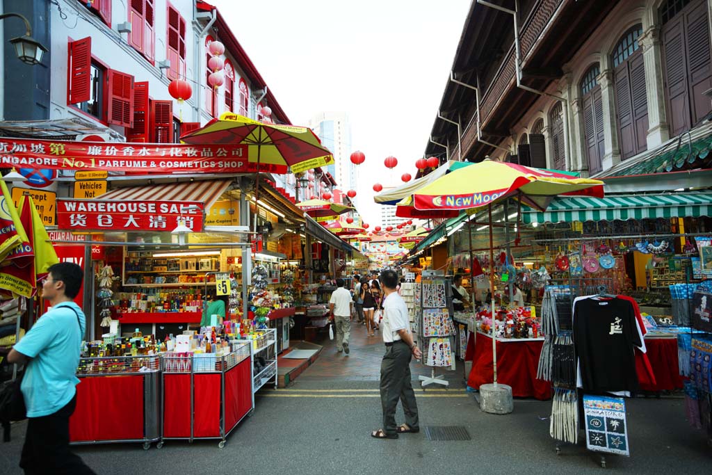 Foto, materieel, vrij, landschap, schilderstuk, bevoorraden foto,Chinatown, Koe rijtuig waterhoudende straat Stad, Parasol, Boodschappend doend, Toeristisch