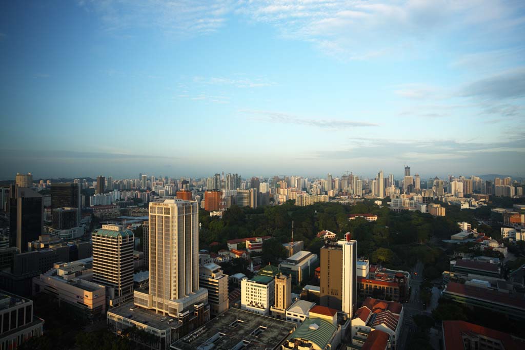 photo, la matire, libre, amnage, dcrivez, photo de la rserve,Le lever du jour singapourien, Gratte-ciel, Le soleil du matin, Matin tranquille, ciel bleu