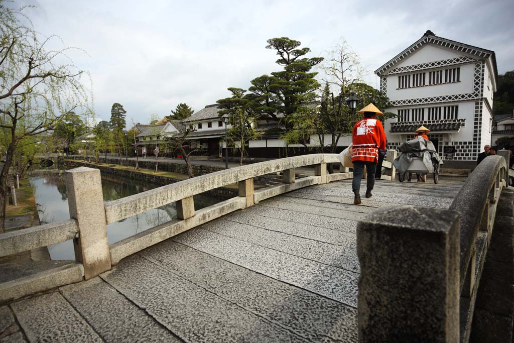 foto,tela,gratis,paisaje,fotografa,idea,Kurashiki Nakahashi, Kurashiki ro, Pared cubierta de los azulejos cuadrados y articulado con el yeso levantado, Sauce, Pared blanca