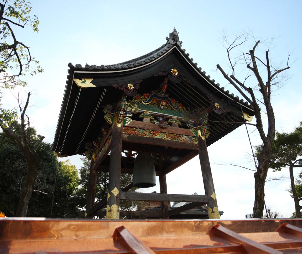 photo, la matire, libre, amnage, dcrivez, photo de la rserve,Tour de cloche Honganji ouest, Honganji, Chaitya, cloche de temple, Dcor